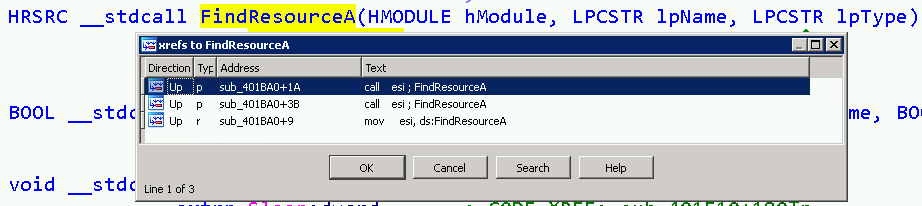 Win32 FindResourceA() - XREFS